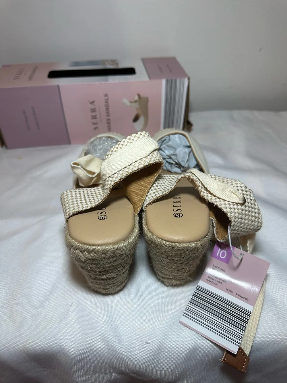 Serra Cream Canvas Espadrille Wedge Sandals with Ankle Wrap